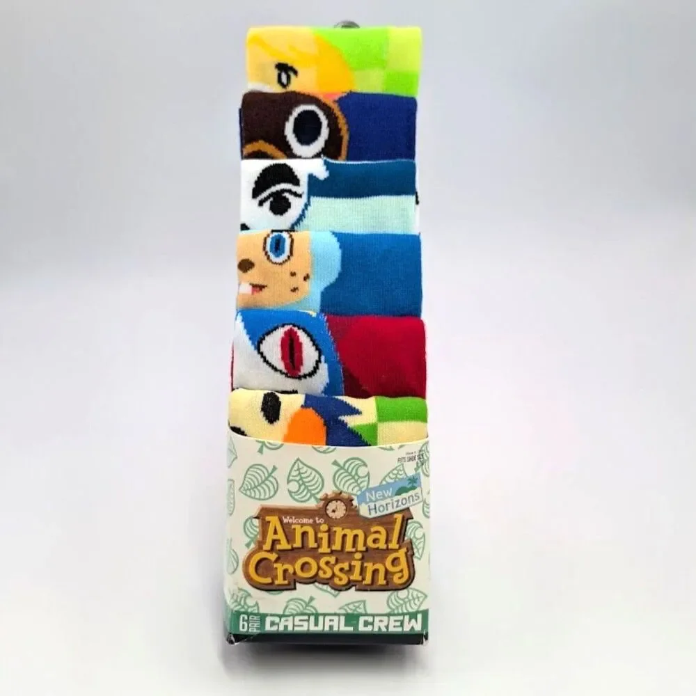 Nintendo Animal Crossing 6 Pair Casual Crew Socks Size 8-12 Bioworld